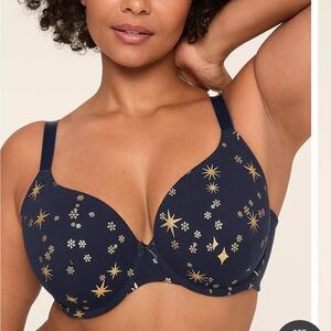 Lane Bryant NWT 42 H Navy Star-Print Underwire T-Shirt Bra - Navy
